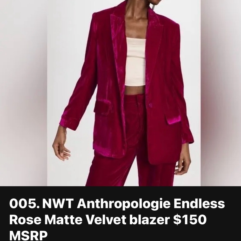 Anthropologie Velvet Blazer Rose/Fuschia-NWT